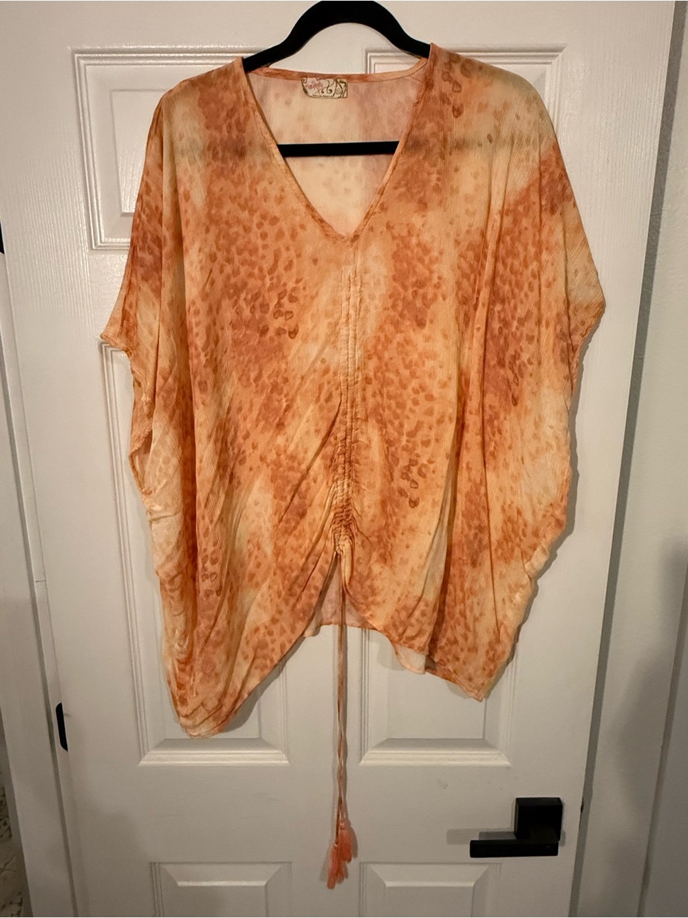 Free People Orange Tie-Dye V-Neck Ruched Tunic